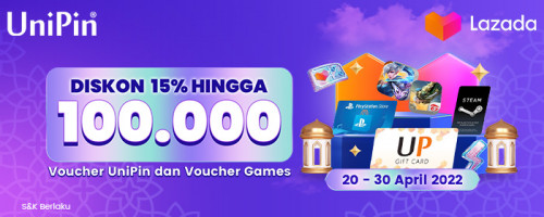 Ramadan Mega Sale 2022 – Promo Diskon 15% hingga Rp 100.000 Voucher UniPin di Lazada